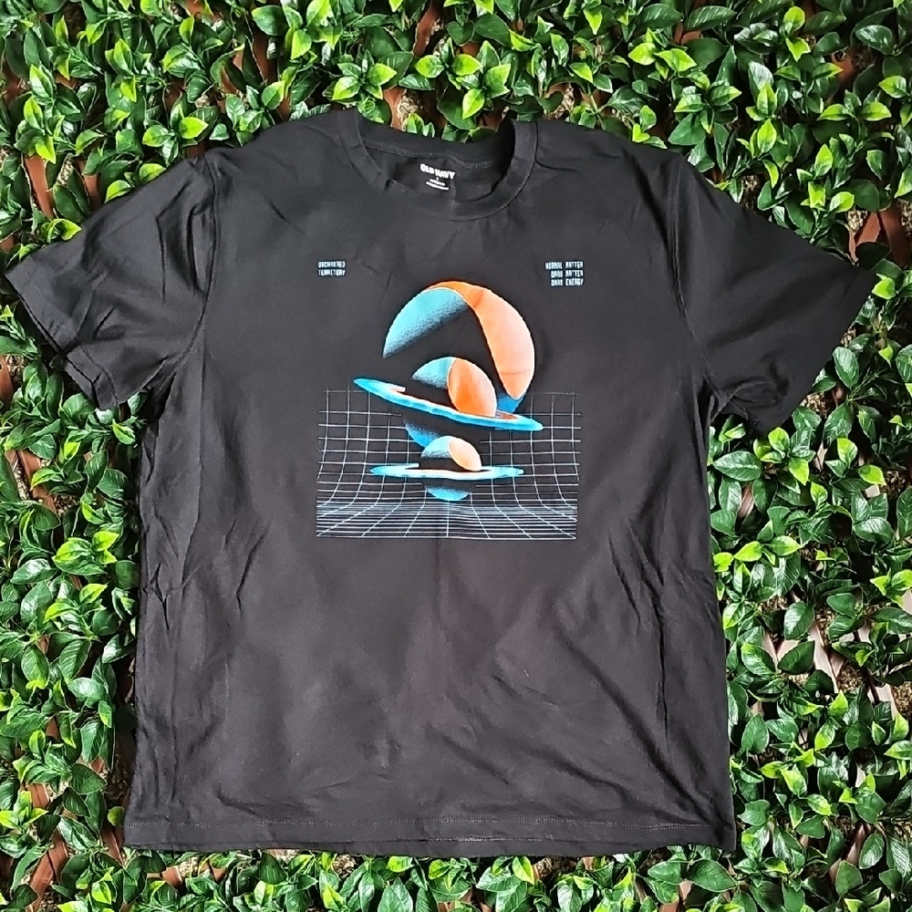 Old Navy Black Space Colorful Graphic Print Short Sleeve Tee Men's Large